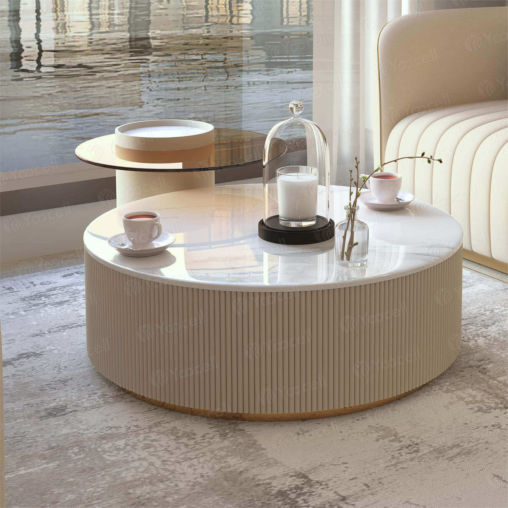 Yoocell cream coffee table for beauty salon lounge hair studio C1011 (1)