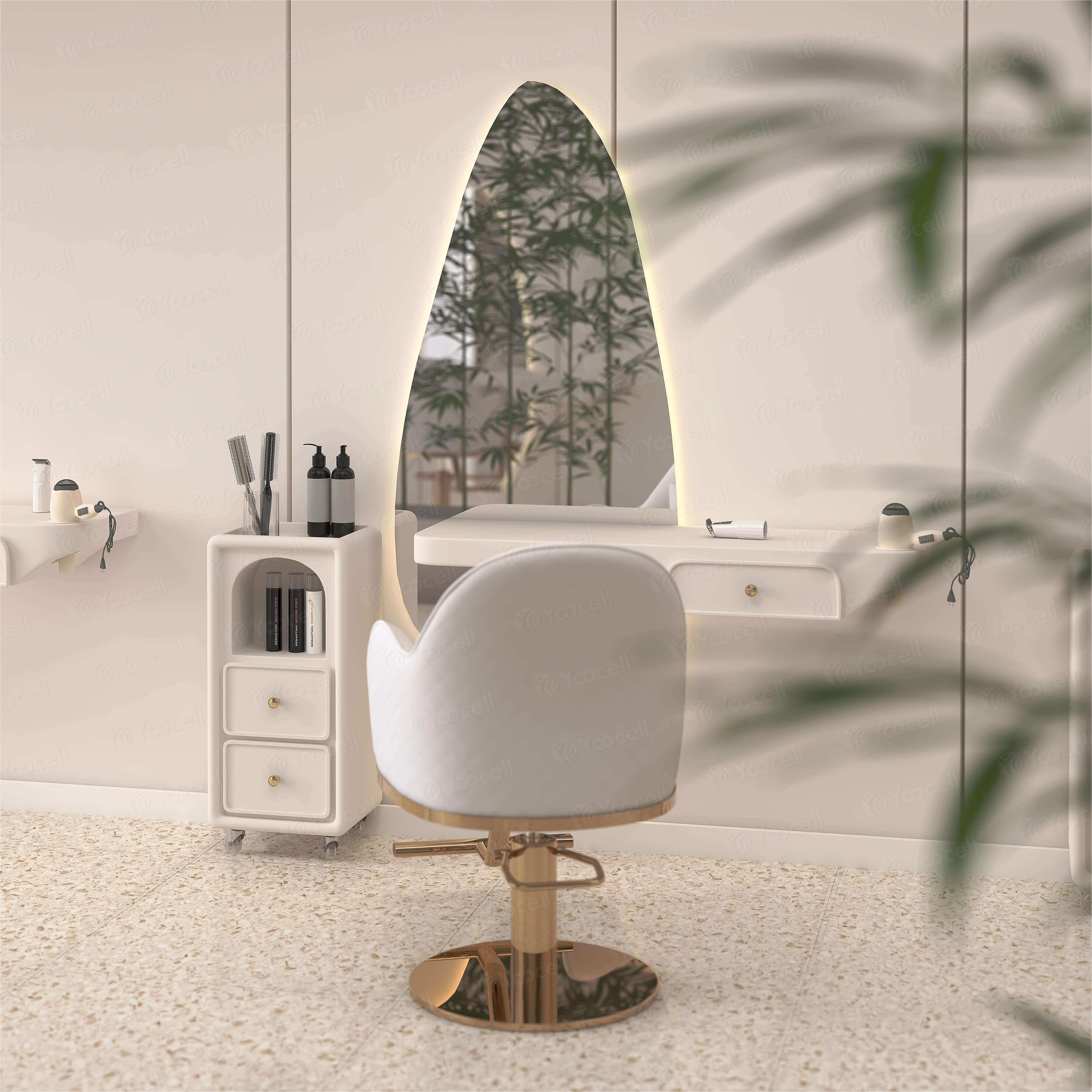 Yoocell hair salon equipment cream decor salon furniture makeup chair salon chair mirror station OC7080 (9)